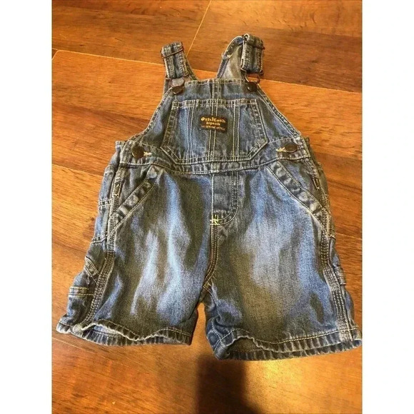 Vintage OshKosh B'Gosh Toddler Baby 9 Month Overalls Vestbak Denim Shorts Bib - Picture 1 of 3